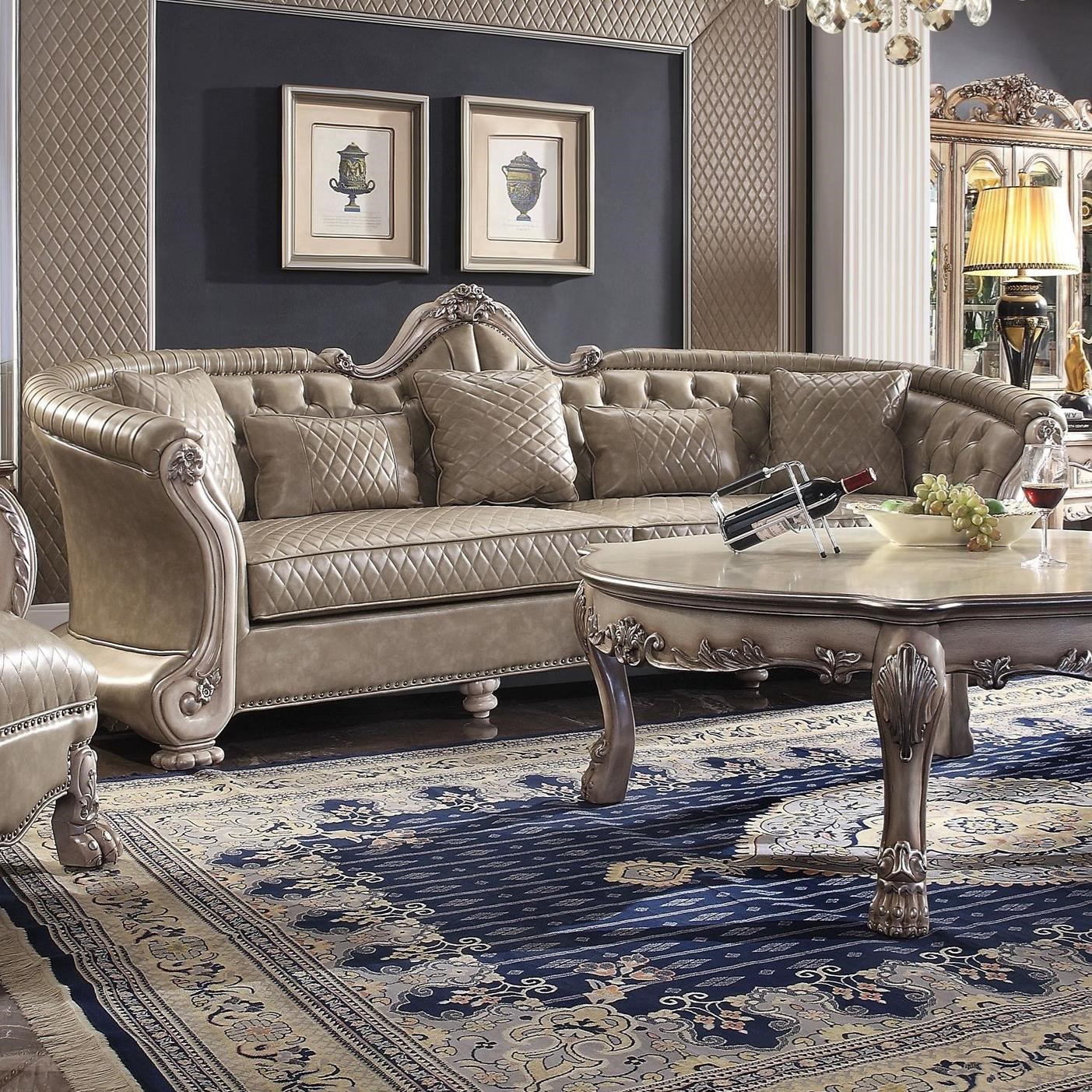 Acme Furniture Dresden Traditional Faux Leather Camel Back Sofa Dream